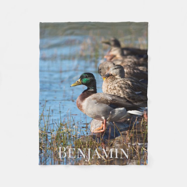 Custom Name Mallard Ducks Fleece Blanket (Front)