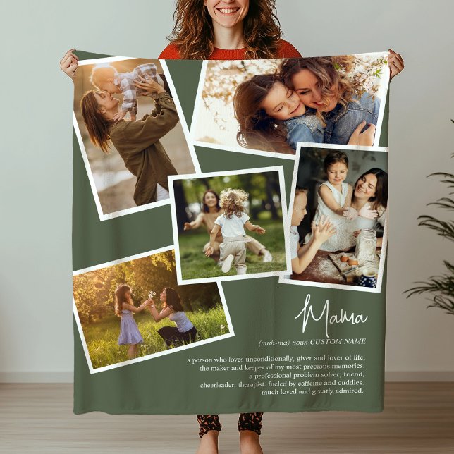 Custom Name Mama Definition Memories Photo Collage Fleece Blanket (Creator Uploaded)