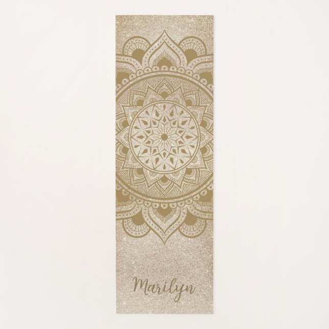 Custom Name Mandala Om Gold Glitter Exercise Yoga Mat (Front)