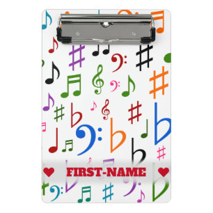 Custom Name; Many Colourful Music Notes and Symbol Mini Clipboard