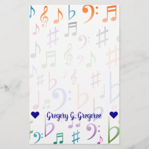 Custom Name; Many Colourful Music Notes and Symbol Stationery