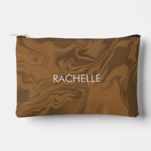 Custom name marble brown texture accessory pouch