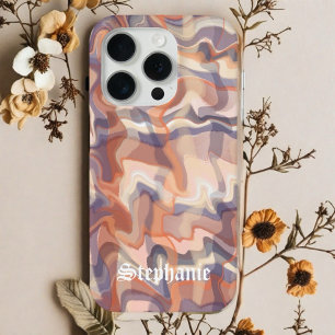 Custom Name Marble Tartan Waves Boho Terracotta  iPhone 15 Pro Case