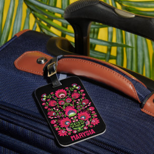 Custom name Maroon symmetrical Folk Wycinanki  Luggage Tag