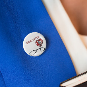 Custom Name Medical Nurse Stethoscope Heart 3 Cm Round Badge