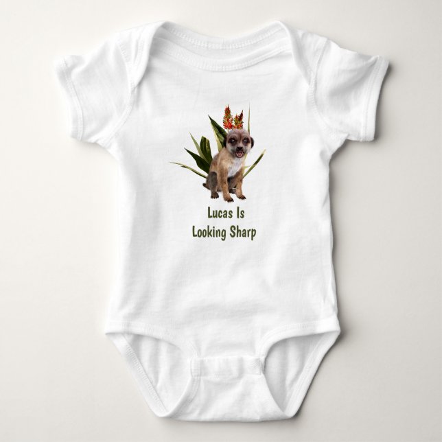 Custom Name Meerkat Looking Sharp Baby Bodysuit (Front)