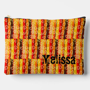 Custom Name Melissa Retro Stripes and Hearts  Accessory Pouch