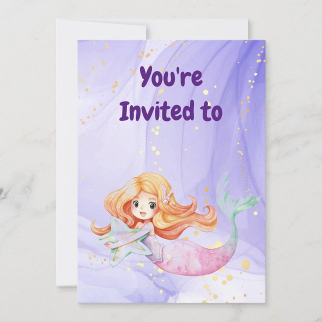 Custom Name Mermaid Birthday Party Invitation (Front)