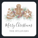 Custom Name Merry Christmas Cookies Square Sticker<br><div class="desc">These festive Merry Christmas stickers are decorated with watercolor Christmas cookies,  berries,  and foliage.
Easily customisable.
Because we create our artwork you won't find this exact image from other designers.
Original Watercolor © Michele Davies.</div>