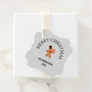 Custom name Merry Christmas gingerbread man grey Favour Tags