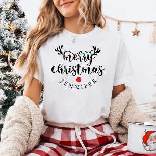 Custom Name Merry Christmas Reindeer T-Shirt