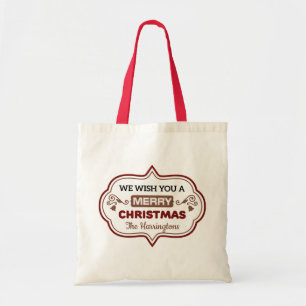 Custom name Merry Christmas tote bags