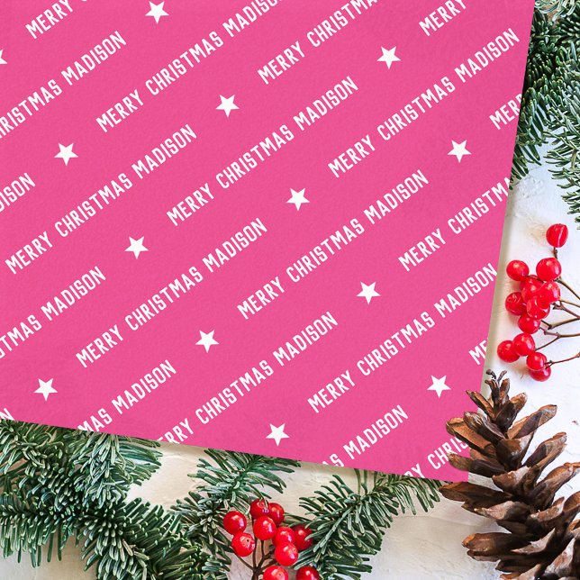 Custom Name Merry Christmas Typography Pink Tissue Paper (Creator Uploaded)