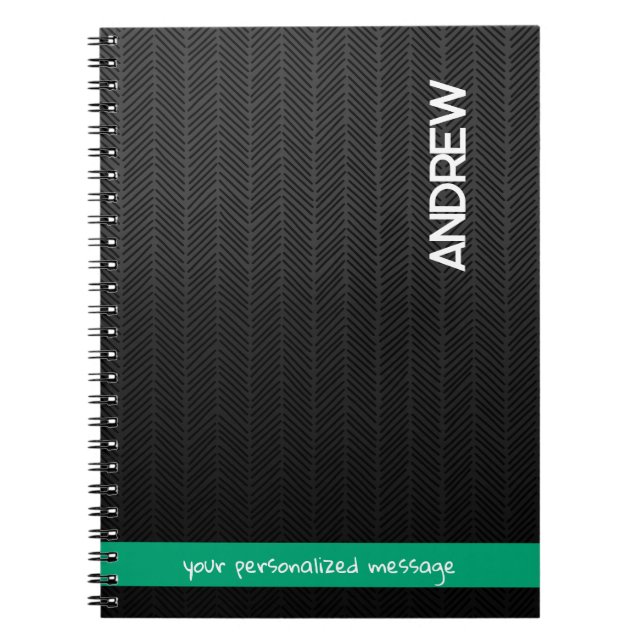 Custom Name & Message Personalised Modern Black Notebook (Front)