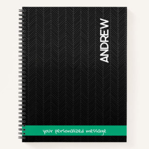 Custom Name & Message Personalised Modern Black Notebook