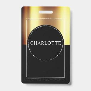 Custom Name Metallic Gold Black Badge ID Badge