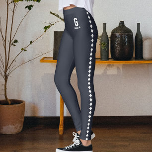 Custom Name Midnight Navy White Pattern Monogram Leggings