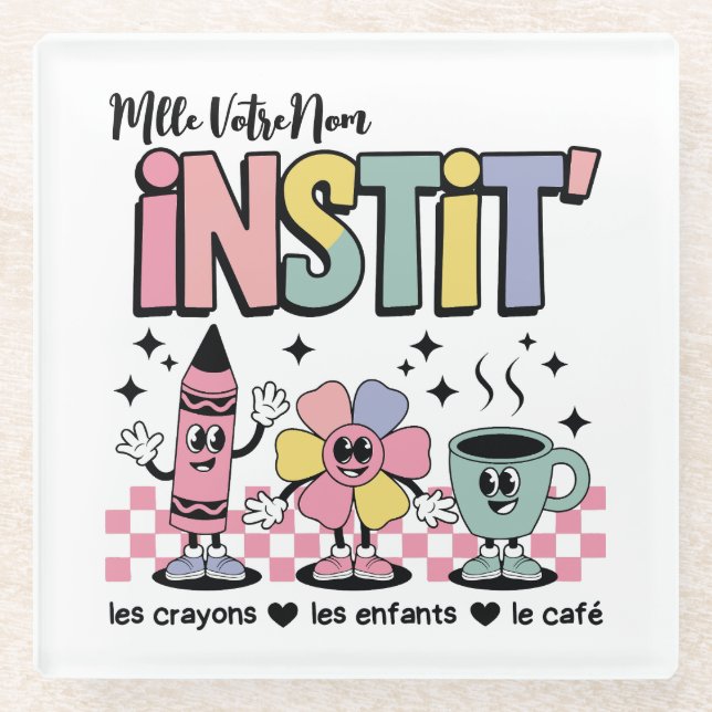 Custom Name Mignon Retro For Instit' Glass Coaster (Front)