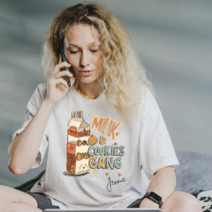 Custom Name Milk & Cookies Gang Christmas AI Art T-Shirt