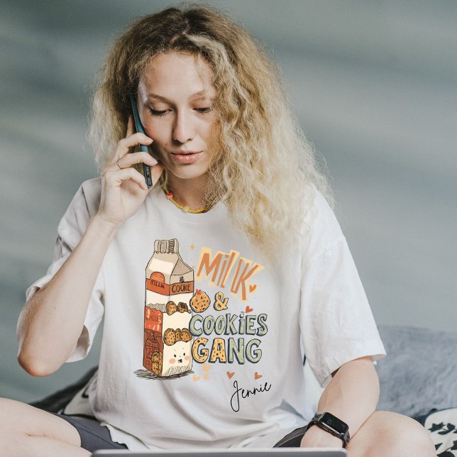 Custom Name Milk & Cookies Gang Christmas AI Art T-Shirt (Creator Uploaded)