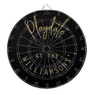 Custom Name Minimalist Black Gold Playdate Script Dartboard