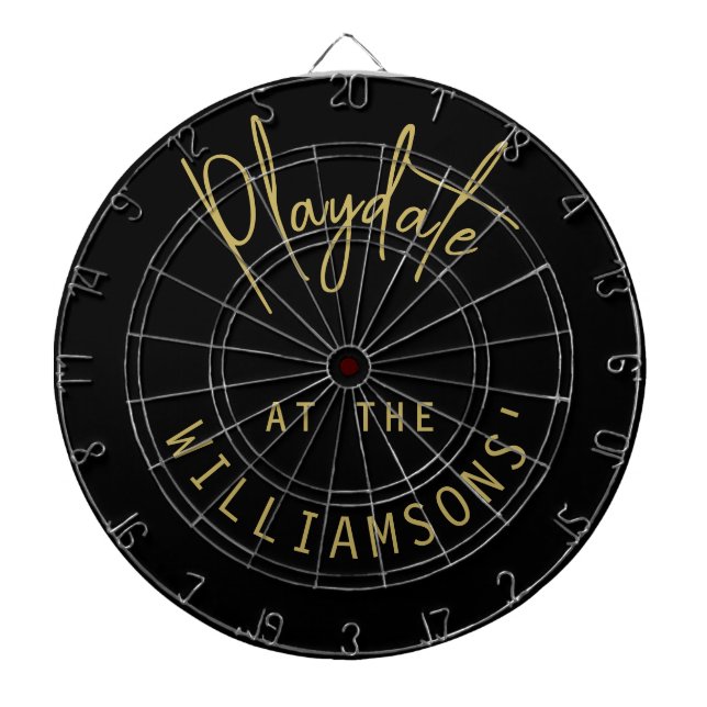 Custom Name Minimalist Black Gold Playdate Script Dartboard (Front)