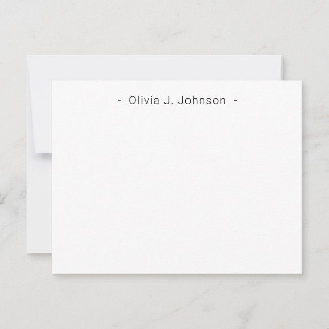 Custom Name Minimalist Chic White Flat Note Card (Front)