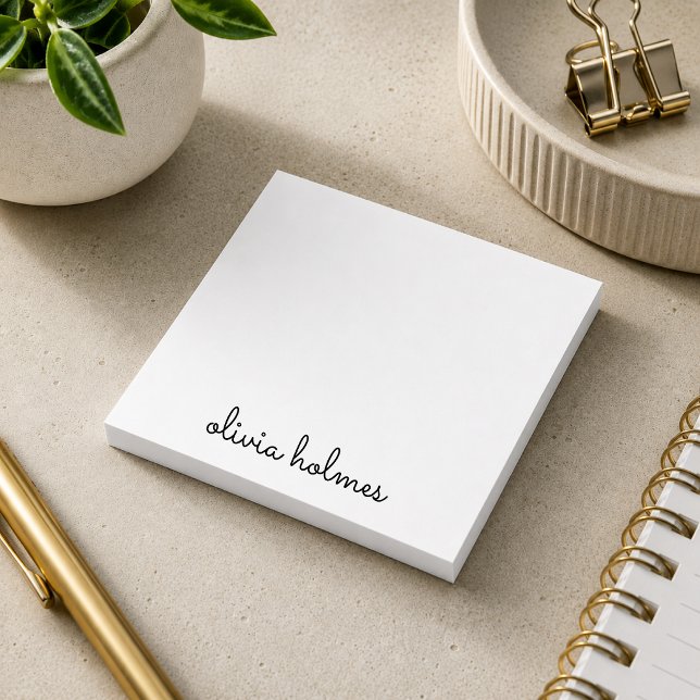 Custom Name Minimalist Desk Memo Sticky Pad Post-it Notes (Custom name Post-it Notes with minimal script styling for desks, planners, and office notes.)