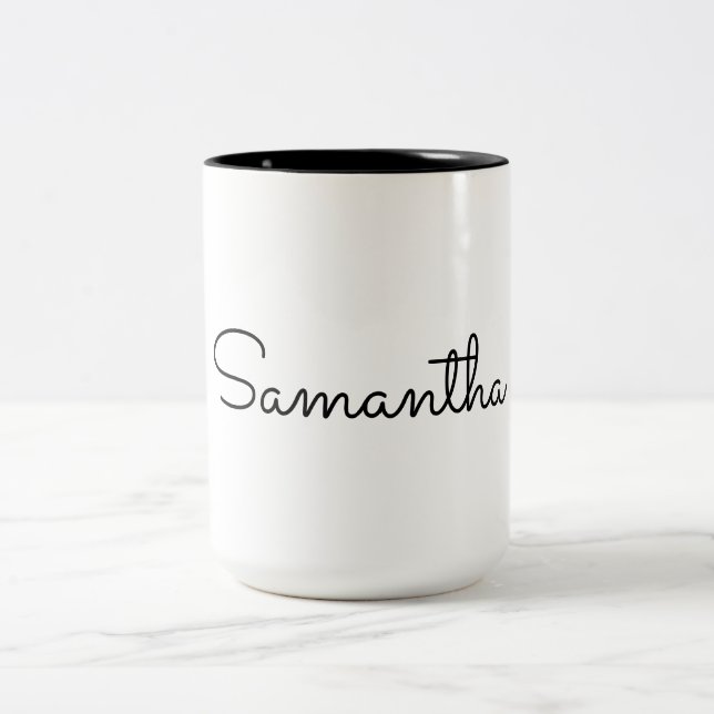 Custom Name Minimalist Elegant Script Typography Two-Tone Coffee Mug (Center)