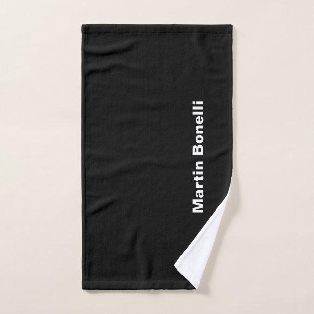 Custom Name Minimalist Modern Black White Hand Towel (Hand Towel)
