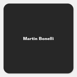 Custom Name Minimalist Modern Black White Square Sticker