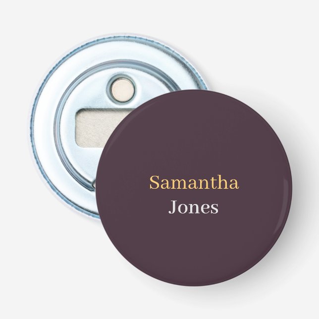 Custom name minimalist modern burgundy bottle opener (Front)