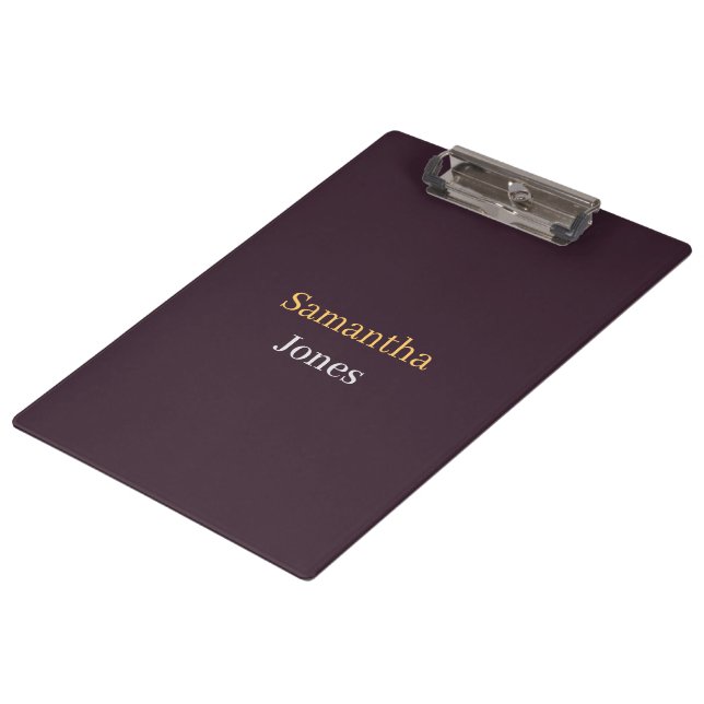 Custom name minimalist modern burgundy clipboard (Angled)