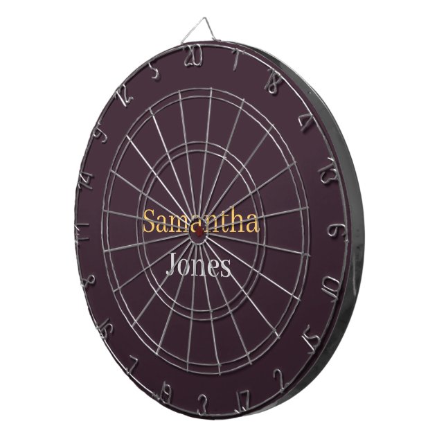 Custom name minimalist modern burgundy dartboard (Front Right)
