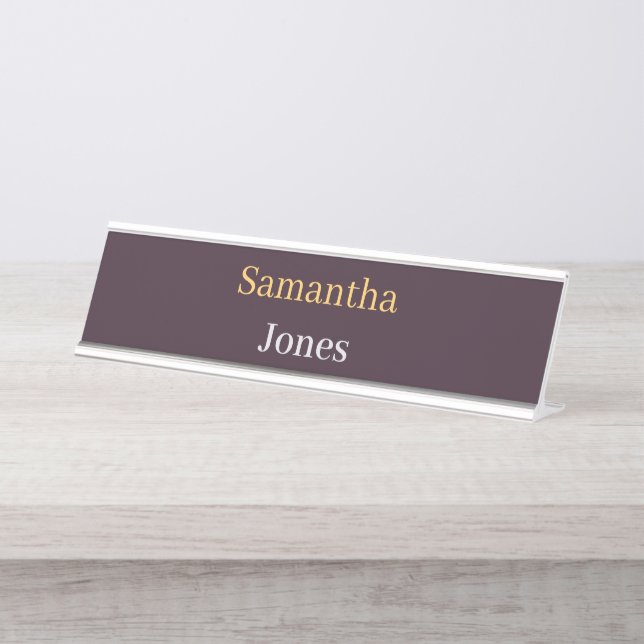 Custom name minimalist modern burgundy desk name plate (Front)