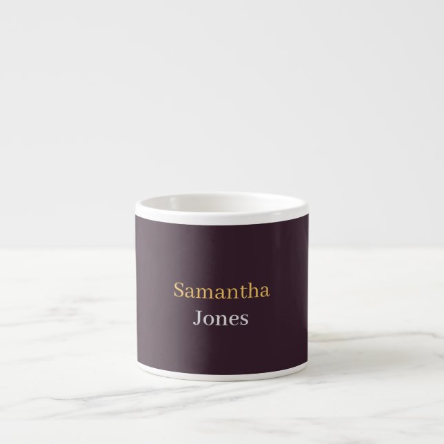Custom name minimalist modern burgundy espresso cup (Front)