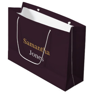 Custom name minimalist modern burgundy large gift bag