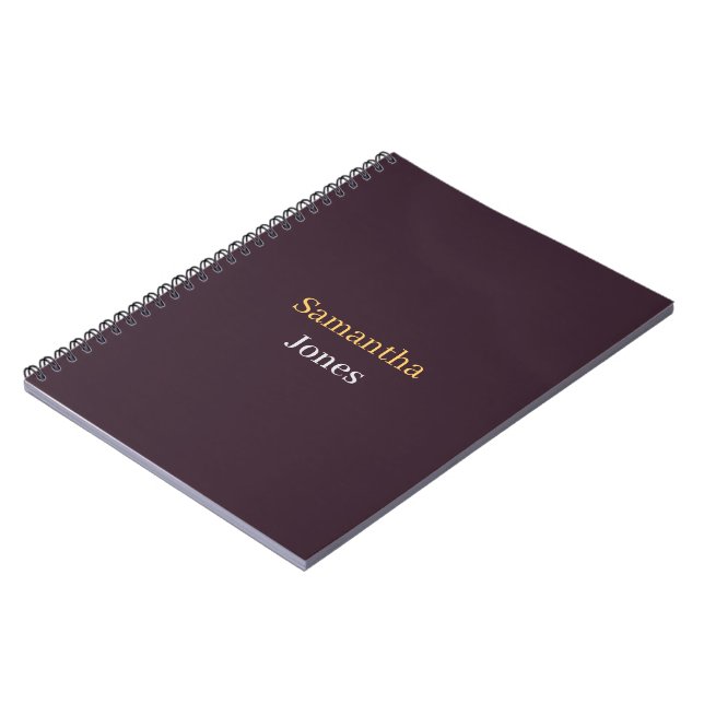 Custom name minimalist modern burgundy notebook (Left Side)