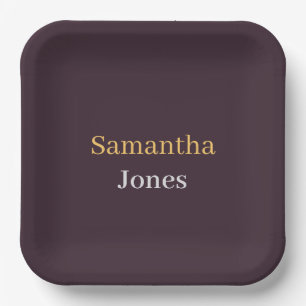 Custom name minimalist modern burgundy paper plate