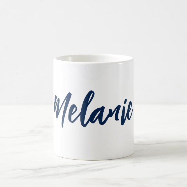 Custom Name Minimalist Navy White Coffee Mug (Center)