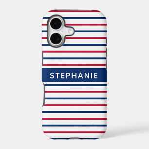 Custom Name Minimalist Red and Blue Stripes Modern