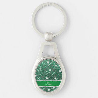 Custom name mint green glitter lacrosse sticks key ring