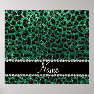 Custom name mint green glitter leopard print