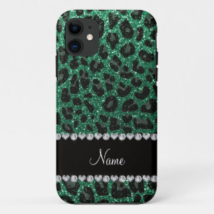 Custom name mint green glitter leopard print Case-Mate iPhone case