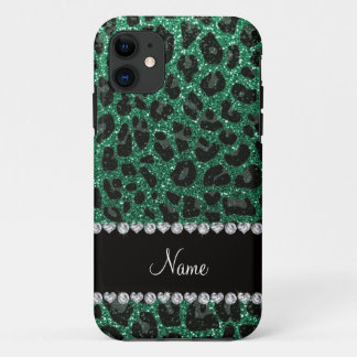 Custom name mint green glitter leopard print Case-Mate iPhone case