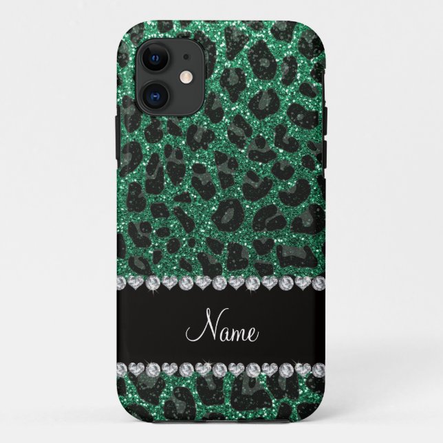 Custom name mint green glitter leopard print Case-Mate iPhone case (Back)
