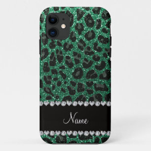 Custom name mint green glitter leopard print Case-Mate iPhone case