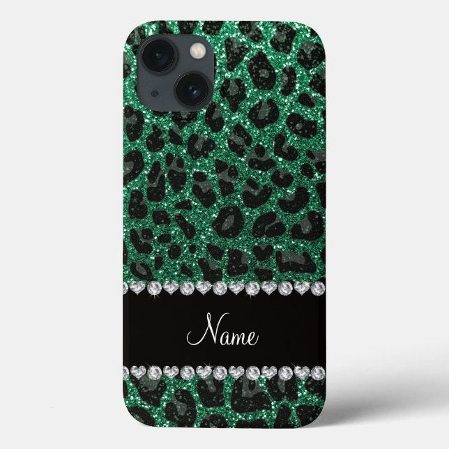 Custom name mint green glitter leopard print Case-Mate iPhone case (Back)