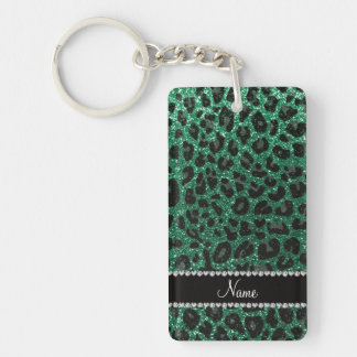 Custom name mint green glitter leopard print key ring