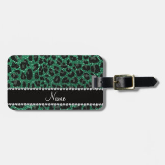 Custom name mint green glitter leopard print luggage tag